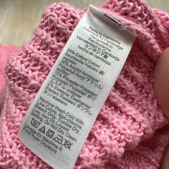 J Crew Pink Cotton Blend Cable Mock Neck Pullover Long Sleeve Sweater Medium - Picture 12 of 13